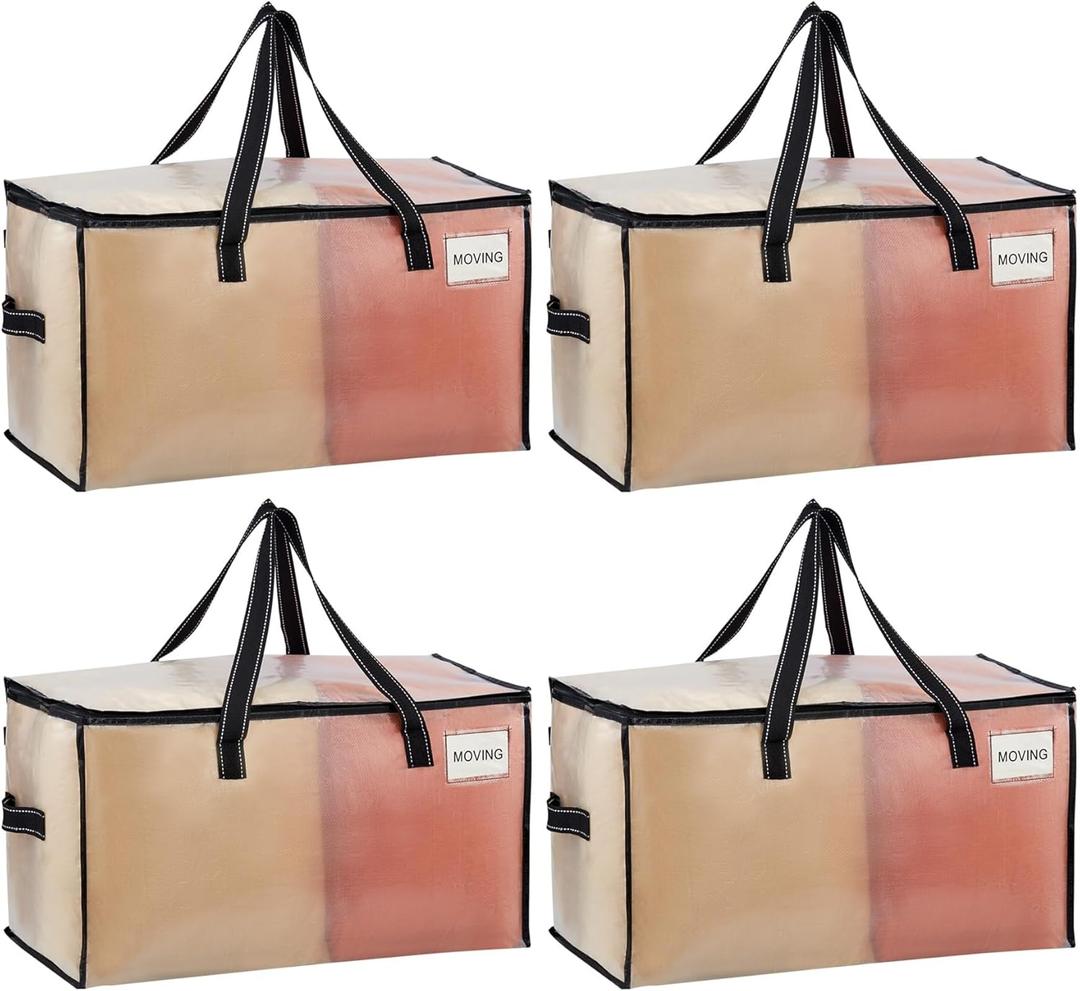 VENO 4 Pack Heavy Duty Moving Bags, Clear Storage Bags for Clothes and Comforters, College Dorm Essentials Packing Supplies, Foldable Boxes Alternative (Clear, 4 Pack)