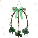 Novabright 15 Inch St. Patrick's Day Shamrock Door Wreath with Green Bow Wooden Clover Green Foam Berries Rustic Wood Hanging Decor for Irish Home Indoor Holiday Outdoor Farmhouse Window