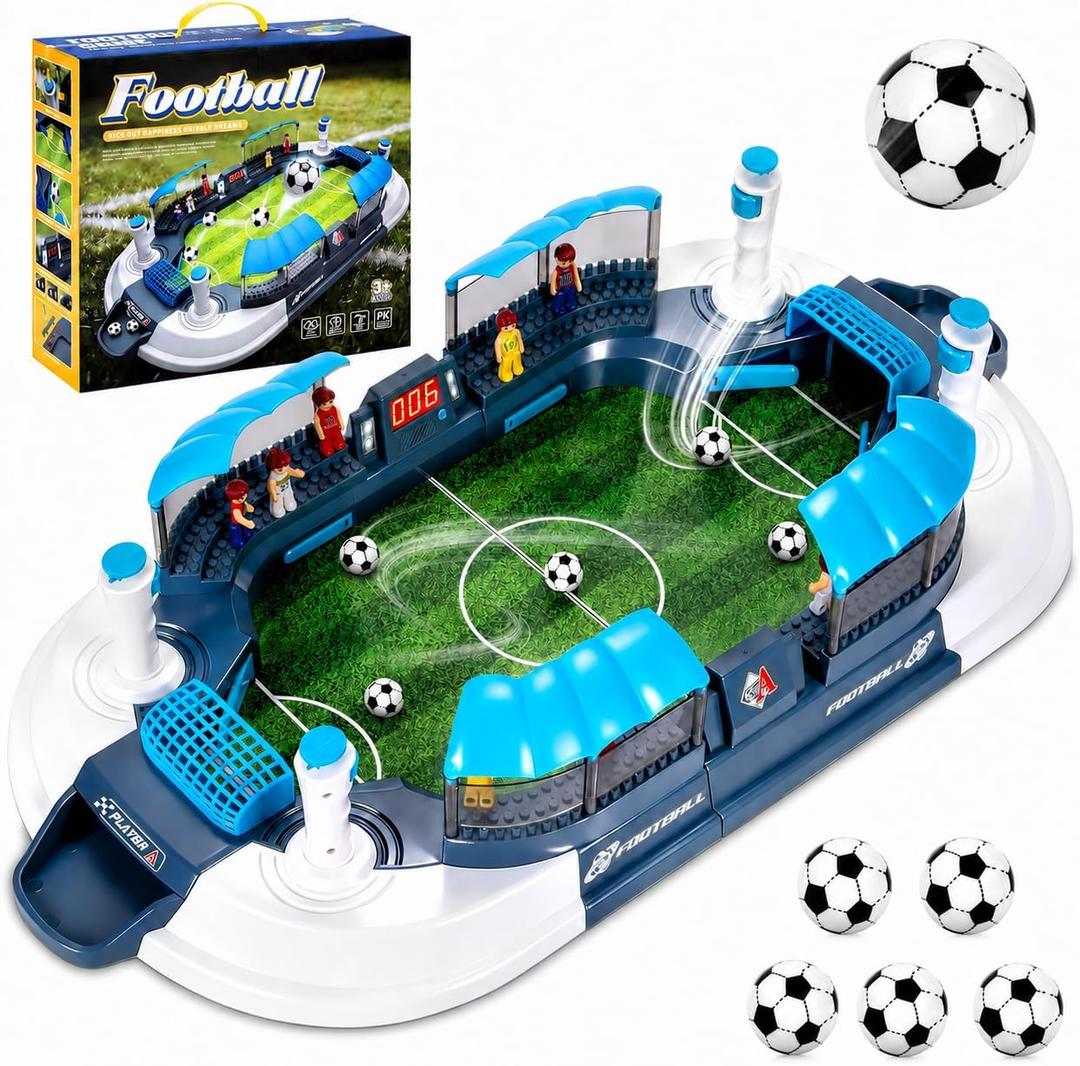 Mini Foosball Table for Kids, Tabletop Soccer Game with Light Up Scoreboard, Portable Family Party Game for Boys and Girls Ages 3-12
