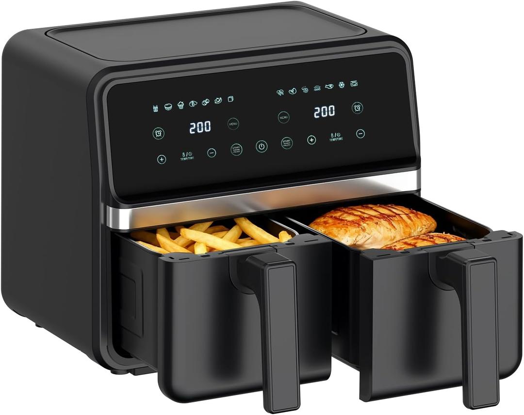 4QT+4QT Dual Basket Air Fryer - Digital Touchscreen, Smart Sync Finish,Auto Shutoff, 2 Independent Nonstick Dishwasher-Safe Frying Baskets - 8 Quart Digital Double Air Fryer