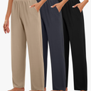 Huukeay 3 Pack Women's Lounge Pants, Cozy Wide Leg Lounge Slacks with Pockets Loose Flowy Yoga Sweatpant Workout Comfy Jogger, Size Large