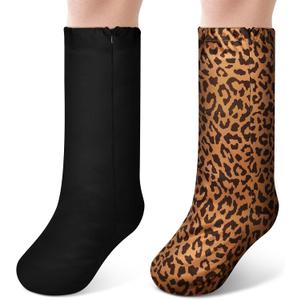 Boao 2 Pcs Leg Cast Cover, Medium Short Cast Sock Cover Below the Knee Leg Sleeve for Foot Men Women(Black, Cheetah)