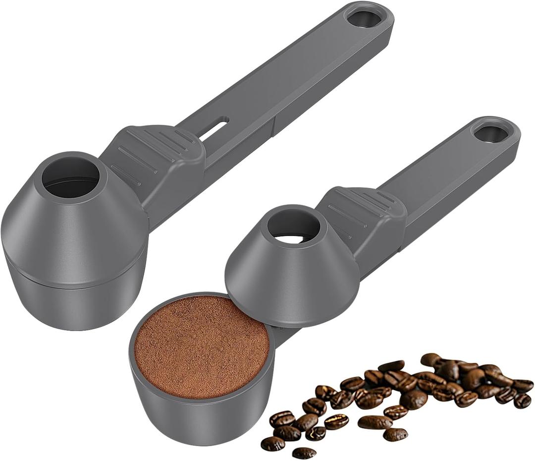Coffee Scoop & Funnel for Reusable K Cup Refillable Coffee Pods, Coffee Measuring Spoon 2 Tablespoon Capacity, Scoop with Funnel for Ground Coffee, Protein Powder, Tea (Grey, 2 Pack) (Gray)