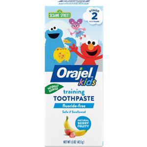 Orajel Kids Elmo Training Toothpaste Fluoride-Free; #1 Pediatrician Recommended Fluoride-Free Toothpaste*, 1.5oz Tube
