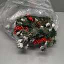 6ft Frosted Evergreen Christmas Snowed Pine Garland  Red Berries and Pinecones Holiday Fireplace Indoor Decoration