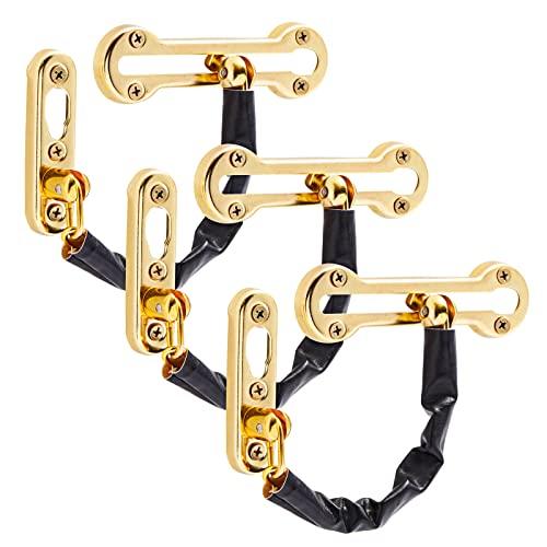 Built Industrial 3-Pack Stainless Steel Chain Door Lock with Faux Leather Chain Sleeve, 7.2-Inch Slide-Type Safety Chain Locks for Inside Door, Single-Hung and Double-Hung Windows (Gold)