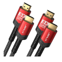 8K HDMI Cable 2.1 2 Pack 6ft, JSAUX 48Gbps Ultra High Speed HDMI Cable Braided Cord (4K@144Hz, 4K@120Hz, 8K@60Hz) HDCP 2.2&2.3 HDR 10 eARC ARC, Compatible with Switch 2/PS5/Laptop/Monitor/HDTV/-Red