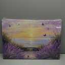 YMXDYMJSW Coastal Lavender Wall Art Purple Lavender Flowers Pictures Sunset Floral Canvas Prints Seascape Beach Theme Paintings for Bathroom Decor Frame (Purple,16L x 24W)