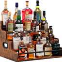 LIVELYGLOW 19.6W x 15.74" D x 12.5" H Inches Versatile 4-Step Coffee Syrup & Water Bottle Organizer Rack Multi-Functional Retro Display Shelf for Kitchen or Bar, Holds Liquor & Spirits, Wooden