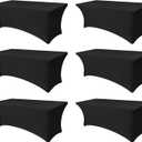 Spandex Table Cover for 6 foot Rectangle Tables-6 Pack Fitted Stretch Black Tablecloth-Elastic 6ft Folding Tablecloths for Party, Vendor Booth Display, Banquet Buffet Event, Craft Trade Show