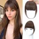 NAYOO Bangs Hair Clip- Brown Fake Bangs 100% Real Human Hair Extensions French Bangs for Women Fringe with Temples Hairpieces Curved Bangs for Daily Wear