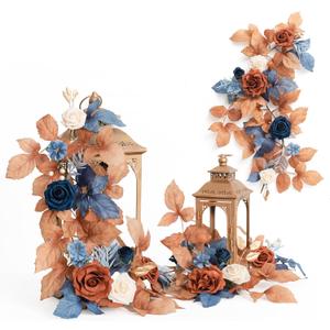 Ling's moment 6Pack 2ft Artificial Flowers Garland Orange & Navy Blue Lantern Flower Centerpieces Wedding Aisle Chair Flowers Arch Floral for Signs Table Window Cake Decorationnot including lanterns