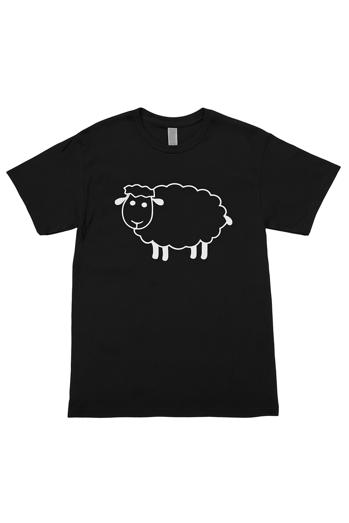 Port Company Unisex Black T-Shirt with Cute Sheep Graphic – Size M