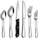 24 Pcs Silverware Set with Steak Knives Food-Grade Stainless Steel Flatware Set for 4 Mirror Cutlery Include Forks Spoons and Knives Set Dishwasher Safe Utensil Sets for Home Restaurant