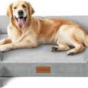 CWAWZ Extra Large Dog Bed, Orthopedic Dog Bed with Cooling Gel Memory Foam, Waterproof XL Pet Bed with Removable Washable Cover, 42" Pet Sofa Couch Dutch Velvet with Bone Toy, Light Gray