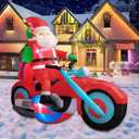 6FT Christmas Inflatable Santa Claus on Motorcycle, Blow Up Santa Motorcycle Christmas Inflatables with Bright White LED Lights, Funny Xmas Inflatables for Outdoor Yard Garden Holiday Party