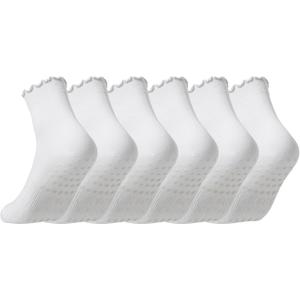 COOLMATE Pilates Socks with Grips for Women, Yoga Socks, Crew Non Slip Women for Barre, Pilates Gifts for Women (White)