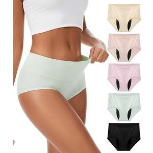 YESWEL Incontinence Underwear For Women, Reusable Washable Leak-proof Lightweight Briefs for Postpartum, Bladder Leak, 5 Pack (Multicolor01, XX-Large)