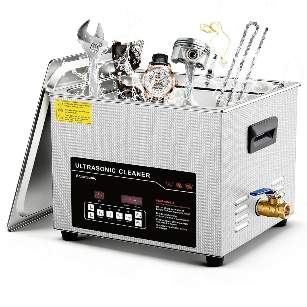Ultrasonic Cleaner 15L Dual-Frequency Professional Digital Stainless Steel Cleaning Machine with Heater Timer for Denture, Coins, Small Metal Parts, Circuit Board, Lab Tools, etc
