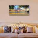 yearainn Canvas Wall Art Tropic Beach Sunset Palm Tree Leaves Large Nature Pictures Coast Landscape Canvas Artwork Seascape Ocean Contemporary Prints for Living Room Home Office Wall Decor 29" x 58"