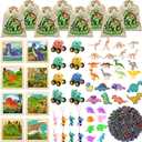 128PCS Dinosaur Party Favors for Kids, Dino Birthday Goodie Bags Set with Puzzles, 50 Stickers, Keychains, Fridge Magnets, Acrylic Crystal Dinosaurs, Dino Pull-Back Cars, Bookmarks & Burlap Gift Bags