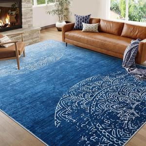 GarveeHome Washable Area Rug 10x13 Solid Large Living Room Rug Modern Ombre Carpet Stain-Resistant Non-Slip Soft Dining Room for Under Table Modern Medallion Accent Carpet for Bedroom Office,Blue
