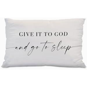 Knibeo Give It to God and Go to Sleep,Decorative Pillows Cover for Bed,Throw Pillows Cover for Bed,16x24 Inch Silk Pillow Case,Decorative Bed Pillows Cover for Bedroom Room（Cream-Coloured 16" x 24"）, Set of 2