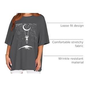 Womens Oversized Tshirt Graphic Tees Crew Neck Summer Short Sleeve Loose Fit Tops (A-Starry Night Grey, S)