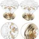 Veemoon 10pcs Clear Crystal Acrylic Drawer Pulls Elegant Cabinet Handles for Dressers Kitchen Bathroom Easy Installation Single Hole Design Versatile Decorative Hardware (Gold)