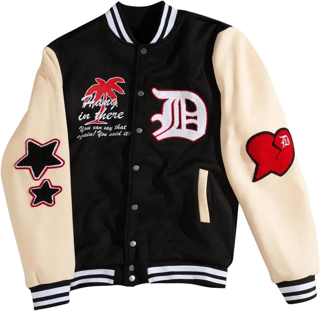 SOLY HUX Men's Varsity Jacket Color Block Graphic Long Sleeve Streetwear Y2k Baseball Jacket (M)