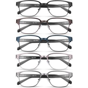 JOLISU 5PCS Reading Glasses Men - Blue Light Blocking Metal Frame for Mens/Women - Durable Readers Fit Read 1.50x