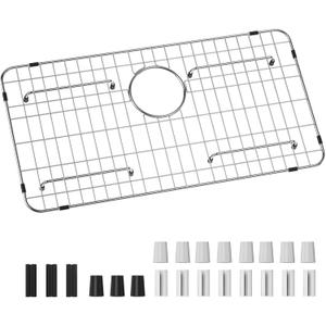 JJV Stainless Steel Sink Grid and Protectors for Bottom of Kitchen Sink, 26" x 14" with Rear Drain for Single Sink Bowl, for sink protectors for kitchen sink