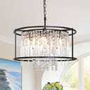 Modern Round Chandeliers 23.6" Dining Room Light Fixture Industrial Farmhouse Chandelier 6-Lights Black Metal Crystal Pendant Light for Dining Room Kitchen Island Living Room Entryway Bedroom, Black 