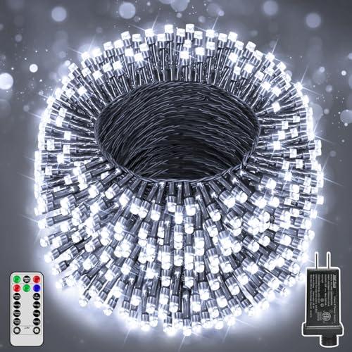 Ccinny 394FT 1200 LED Christmas Lights Outdoor, White Christmas Tree Lights Plug in, 8 Modes Twinkle String Light for Bedroom Wedding Party Ceiling Xmas Home Decorations