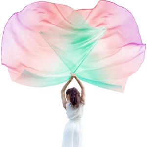 Jetec 2 Pcs 74"x55" Worship Flags for Dance Church Praise Dance Flag with Flexible Rod Semicircle Angel Wing for Outdoor Stage Performance Religious Activities(Green Red Purple,Gradient Colors)