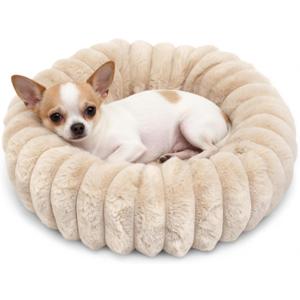 Mini Dog Bed for Very Small Dogs & Cats Washable, Fluffy Round Extra Small Kitten Beds for Indoor Kittens, Ultra-Soft Tiny Puppy Cat Donut Bed for Cozy Sleep, Beige, 16 x 16 x 3.5 Inch