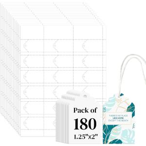 180 Pcs Printable Tags with String 1.25 x 2 Inch Scalloped Printable White Tags with Crop Tool for Clothing Paper Gift Party