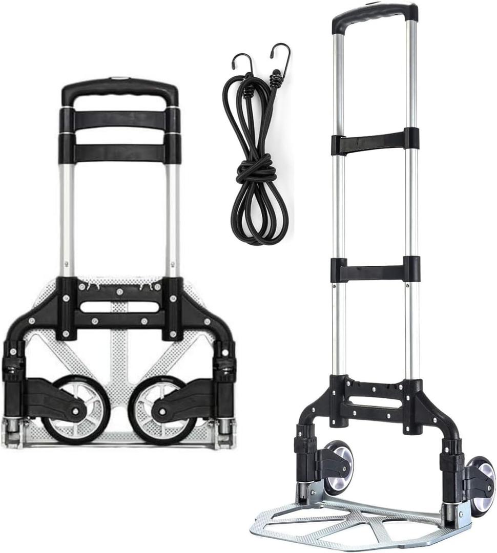 Folding Hand Truck, Dolly Cart with Wheels Foldable, Lightweight Aluminum Luggage Cart Portable Collapsible Trolly for Utility Cart, Hand Trucks for Moving Travel Shopping Airport Office