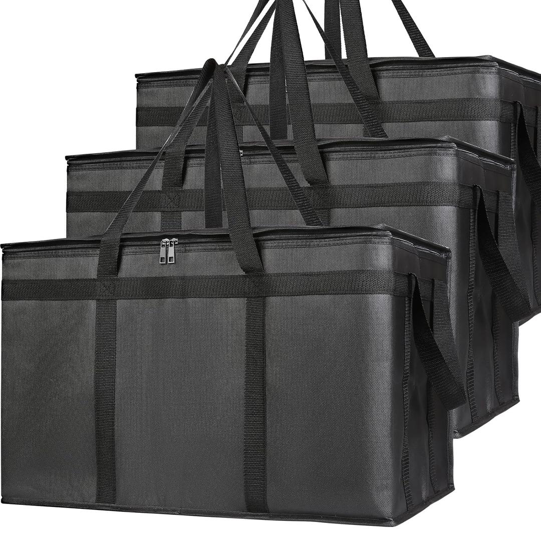 Bodaon 3-Pack Insulated Food Delivery Bag, XXXL Pizza Cooler Bags, Rideshare Delivery Bag, Thermal Cold/Hot Styrofoam Carrier for Catering/Shopping/Travel/Car, Warmer/Frozen
