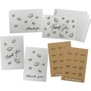 Sugartown Greetings Gold Tasseled Grad Caps in the Air Graduation Thank You Cards 2024 - Assorted Set of 24 Note Cards with Envelopes & Sticker Seals - Grad Party Thank You Cards