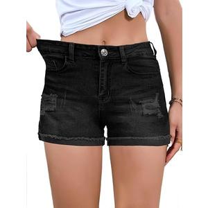 FEKOAFE Jean Shorts Womens 2025 Summer Denim Shorts for Women Comfy Stretchy Hot Shorts Rolled Up Distressed Jeans Black XX-Large
