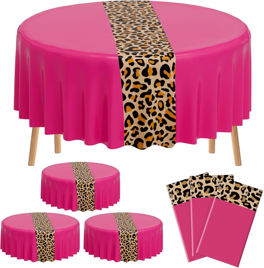 6 x Buryeah 6 Pcs Leopard Print Tablecloth 84'' Cheetah Print Table Cloth Disposable Animal Table Runner for Birthday Party Wedding Decorations Baby Shower Picnic Kitchen Decor (Pink)