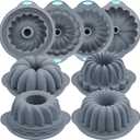 Tongjude 4 Pieces Silicone Fluted Tube Cake Pans, 7 Cups Tube Baking Pan, Jello Mold, Silicone Molds for Homemade Cake, Bread and Jello, Non-Stick, Grey