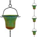10ft Rain Chains for Outside, 12-Cup Rain Chain Replacement Downspout for Gutters,Eaves, Drainage, Adjustable Length(Green & Yellow)