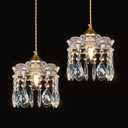 Brass Vintage Glass Pendant Light Crystal Pendant Lights Kitchen Island,Adjustable Height Pendant Lighting for Dining Room Farmhouse Living Room(2-Pack)