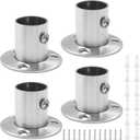 4 Packs 3/4 Inch Closet Rod Holders, Stainless Steel Closet Rod End Supports, Heavy Duty Curtain Pole Sockets Shower Flange Rod Holder, O-Shaped with Screws (Silver)