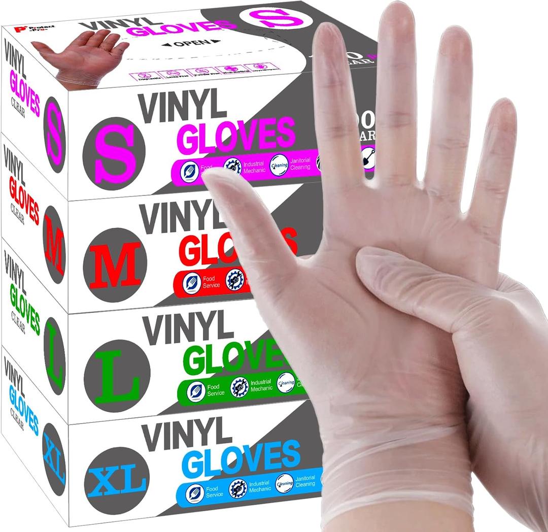 SANYU Disposable Vinyl Gloves, Powder-Free, Latex-Free, Non-Sterile, Cleaning, Housework, 4 mil, Clear, 100Pcs-Count
