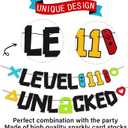 Level 11th Unlocked Sign Banner Happy 11th Birthday Level Up Eleventh Bday Party Decorations for Video Game Controller Themed Teen Birthday Event Celebration Supplies Double Sided