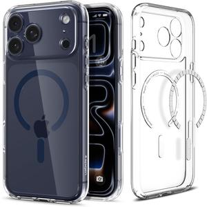 Spigen for iPhone 17 Pro Max Case, Ultra Hybrid MagFit [TPU Covered Camera Control] [Anti-Yellowing] [Compatible with Magsafe] - Clear Deep Blue