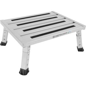 Adjustable Height Aluminum RV Step, Stable Foldable Platform Step Stool, Supports Up to 1,000 lb, Non-Slip Rubber Feet and Platform Mat, Easy to Carry (Silver)